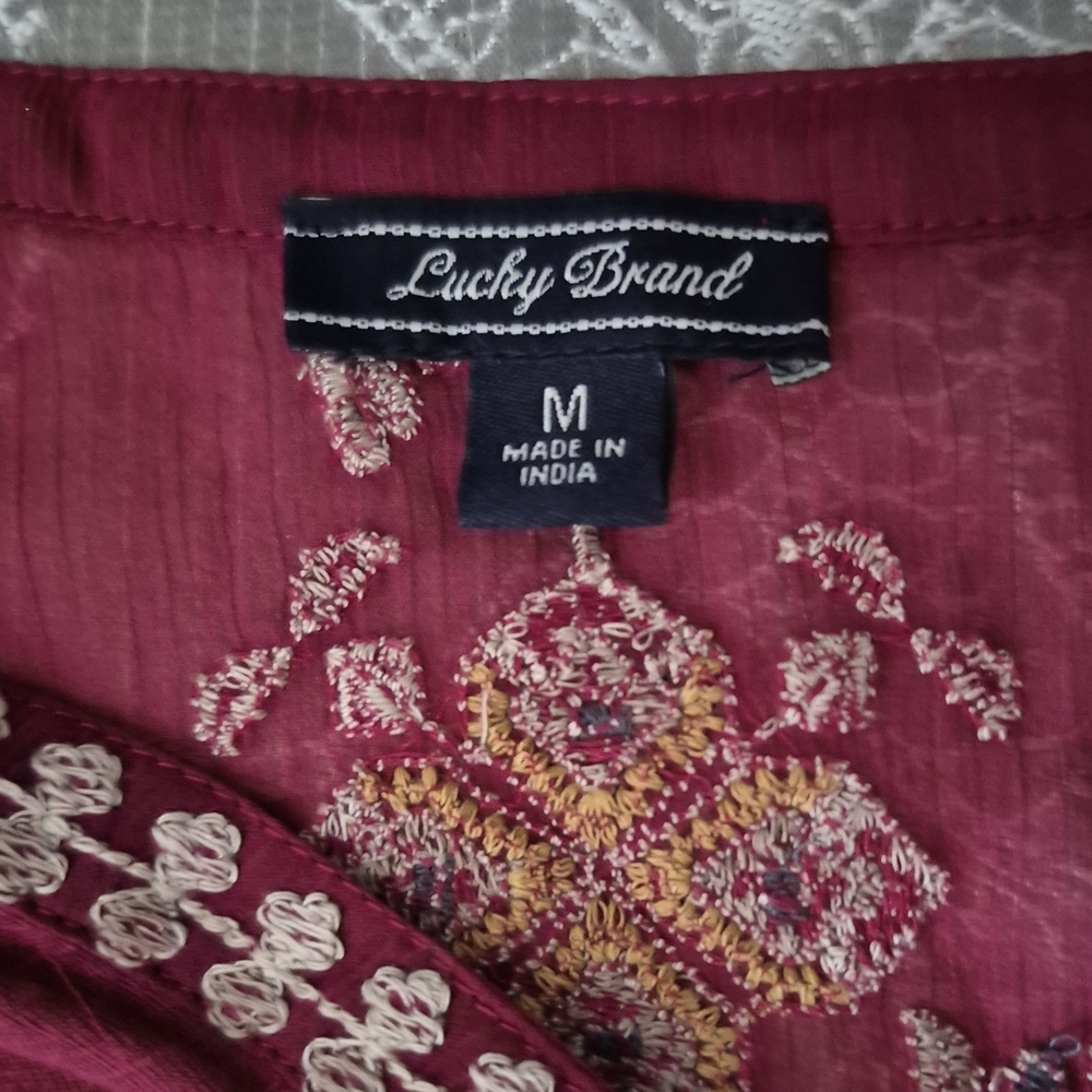 Lucky Brand Burgundy Embroidered Blouse - Picture 8 of 11